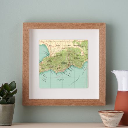 Amalfi map print in oak frame