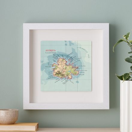 Antigua map in white box frame