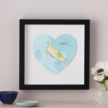 Aruba map heart in black frame