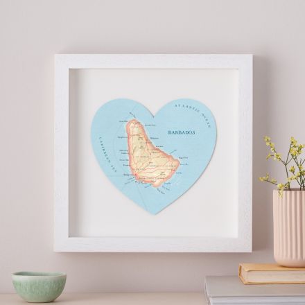 Barbados map heart in white frame
