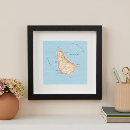 Barbados map print in black box frame