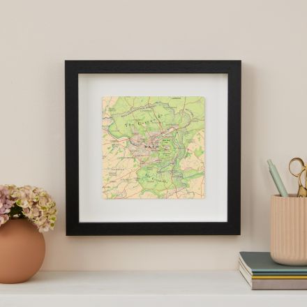 Pretty map of Bath in black wood box frame