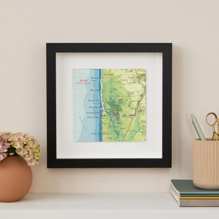 Bude map print in black box frame