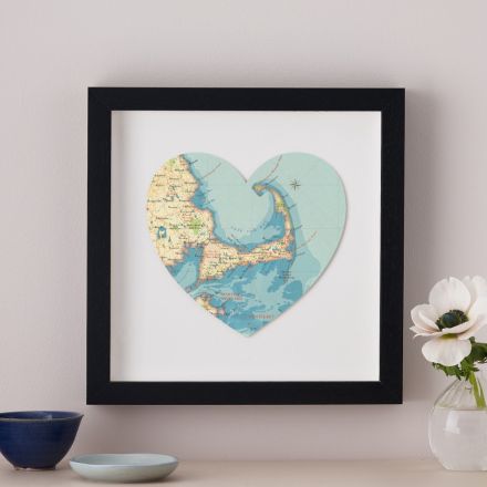 Cape Cod map heart in black frame