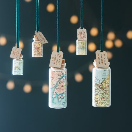 Hanging Map Bottle Christmas Bauble, Silver