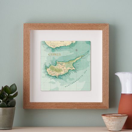 Cyprus map print in oak frame