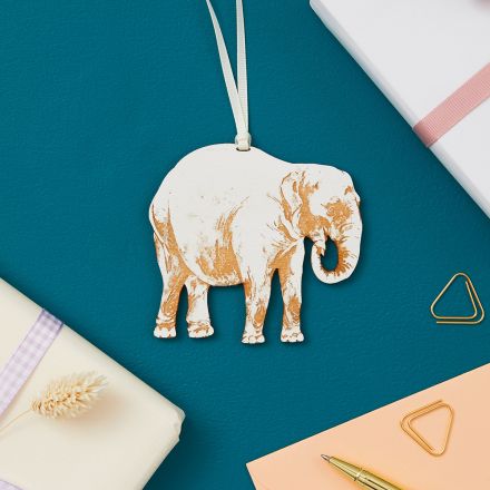 Elephant keepsake hanging decoration with cream ribbon