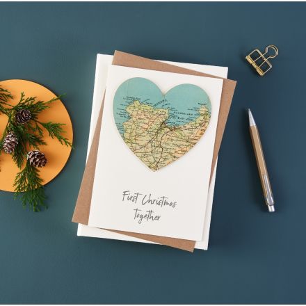 Personalised Map Heart Christmas Card