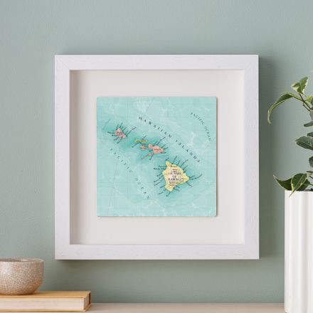 Hawaii map print in white frame