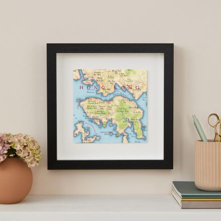 Hong Kong map print in black box frame