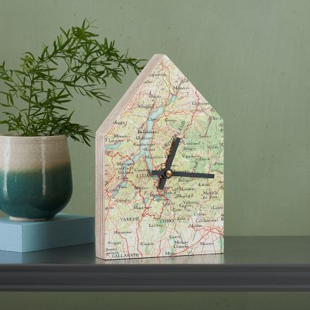 Lake Como house shape wooden map clock  