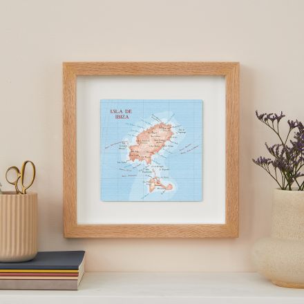 Ibiza map print in oak frame