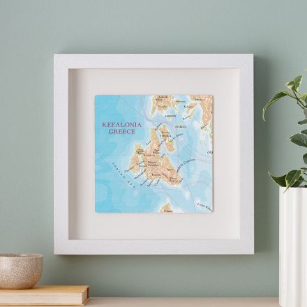 Kefalonia map print in white box frame
