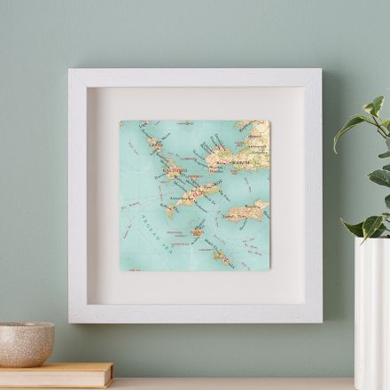 Kos map print in white box frame