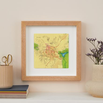 Las vegas map in oak frame