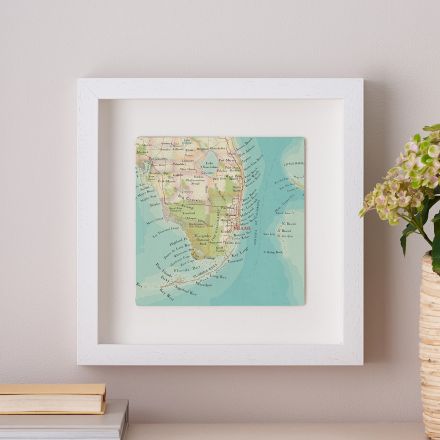 Miami map print in white frame