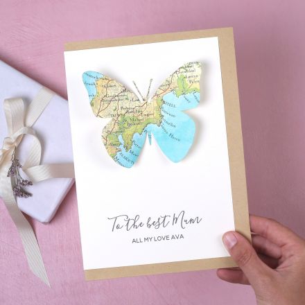 Personalised map butterfly Mother's day card