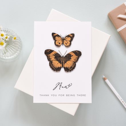 Gold handpainted and etched butterflies mounted on a mother's day card