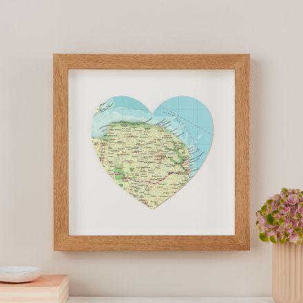 Map heart print in oak frame