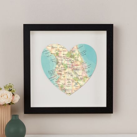Orlando map heart in black frame