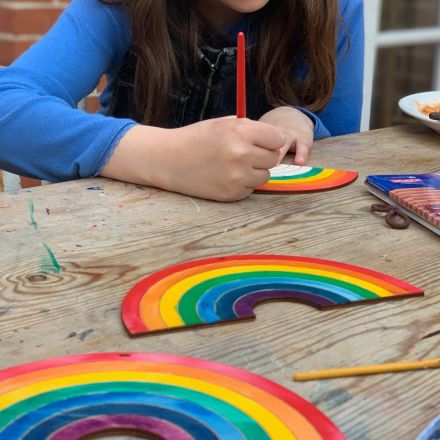 Wooden rainbow to colour in and hang in window