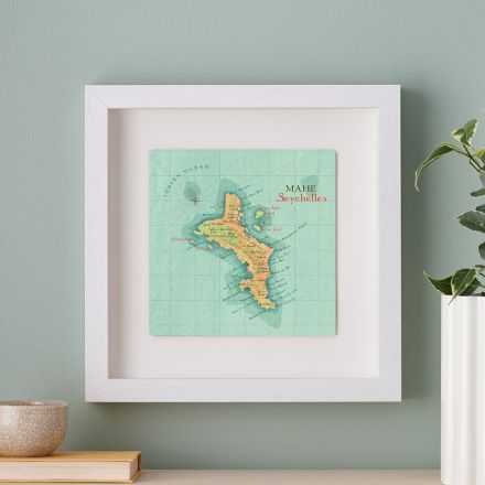 Seychelles map print in white frame