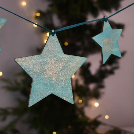 Blue painted stars bunting Christmas garland