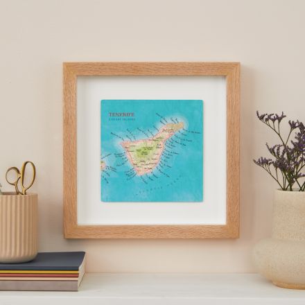 Tenerife map print in oak frame
