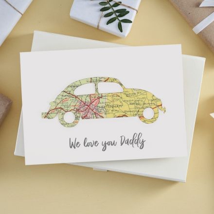 Personalised map VW beetle father's day card
