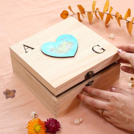 Personalised map location heart wedding keepsake box