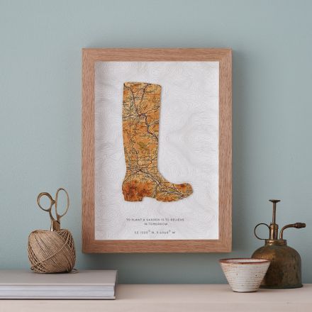 Map welly framed with personalisation printed beneath