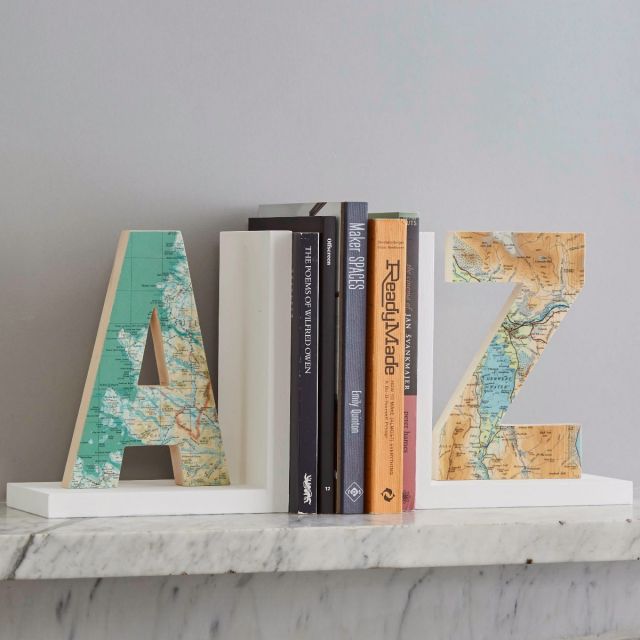 Personalised Map Location Bookend, Wooden Letter Bookends Uk