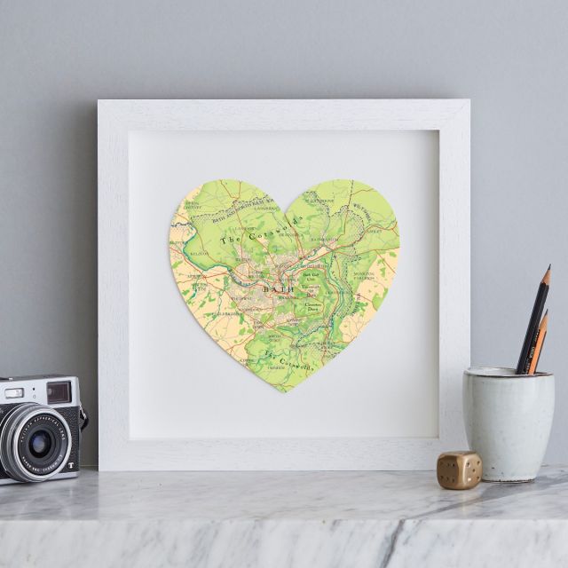 Map heart of Bath, in a white box frame.