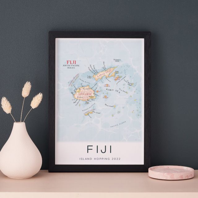A4 map print of Fiji in black box frame