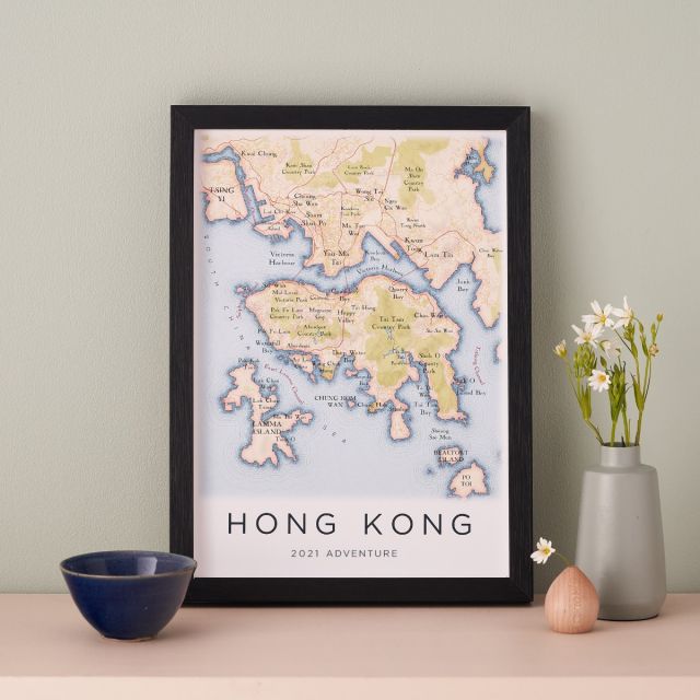 A4 map print of Hong Kong in black box frame