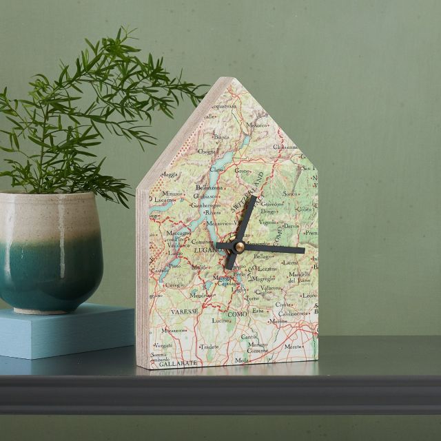 Lake Como house shape wooden map clock