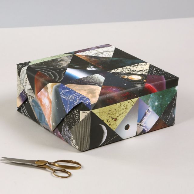 Space patchwork wrapping paper.