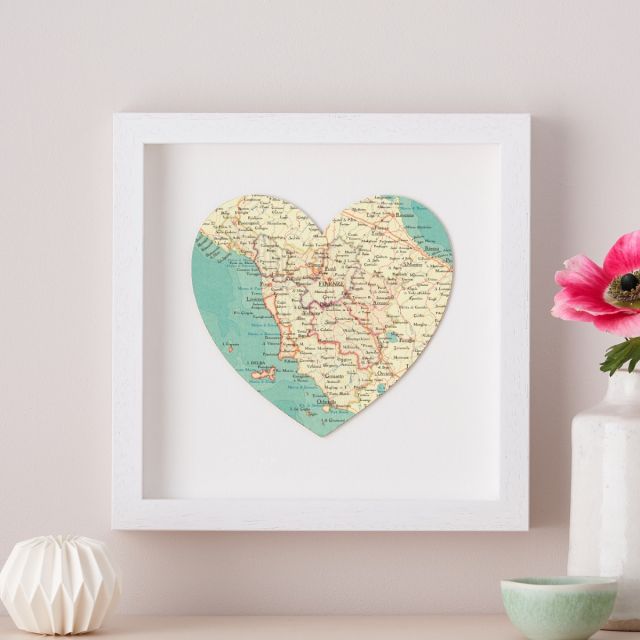 Tuscany map print in white frame