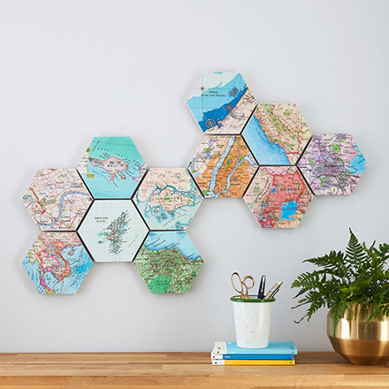 Personalised map hexagon wall art